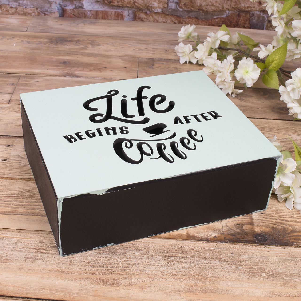 Коробка Life begins after cofee (3584)
