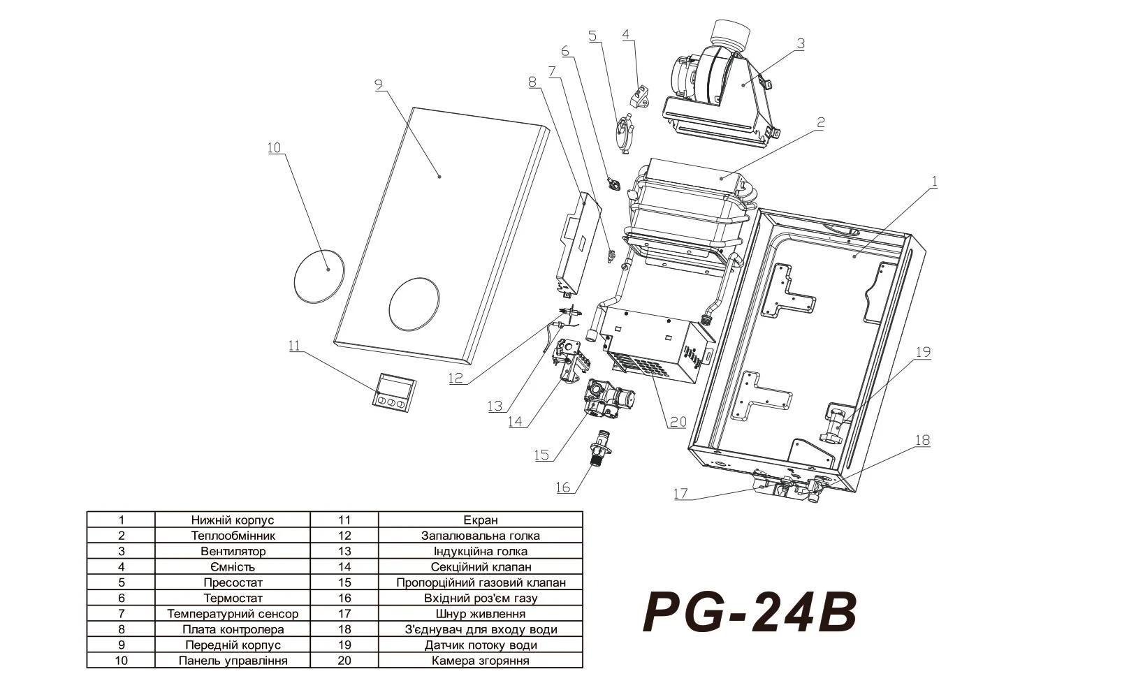 Колонка газова турбована Piramida 24 PG-24B з димоходом мідний теплообмінник 24 кВт Білий (PG-24B) - фото 8