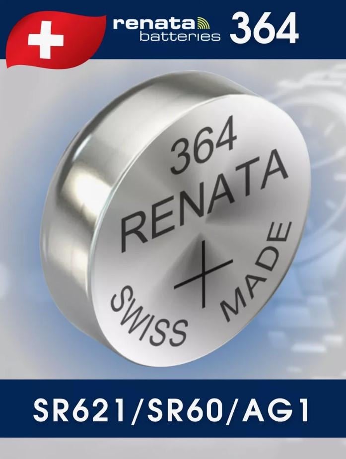 Батарейка годинникова Renata 1 шт. R364 Silver Oxide (SR621SW) - фото 2 Батарейка годинникова Renata 1 шт. R364 Silver Oxide (SR621SW) - фото 2