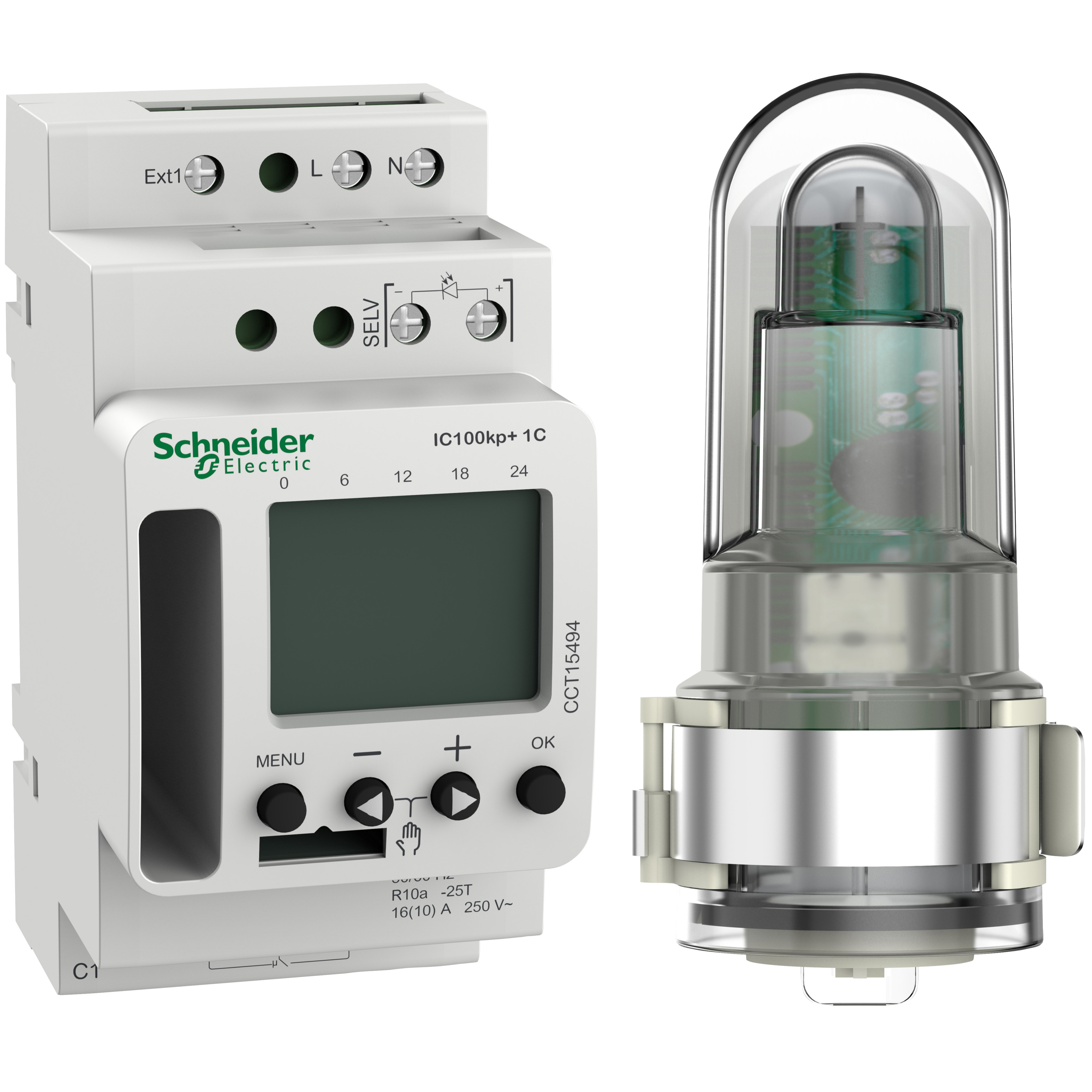 Выключатель сумеречный программируемый Schneider Electric IC100kp SMART 16A 230V 1-99000Lx 1 контакт с датчиком внешний (CCT15494) Выключатель сумеречный программируемый Schneider Electric IC100kp SMART 16A 230V 1-99000Lx 1 контакт с датчиком внешний (CCT15494)