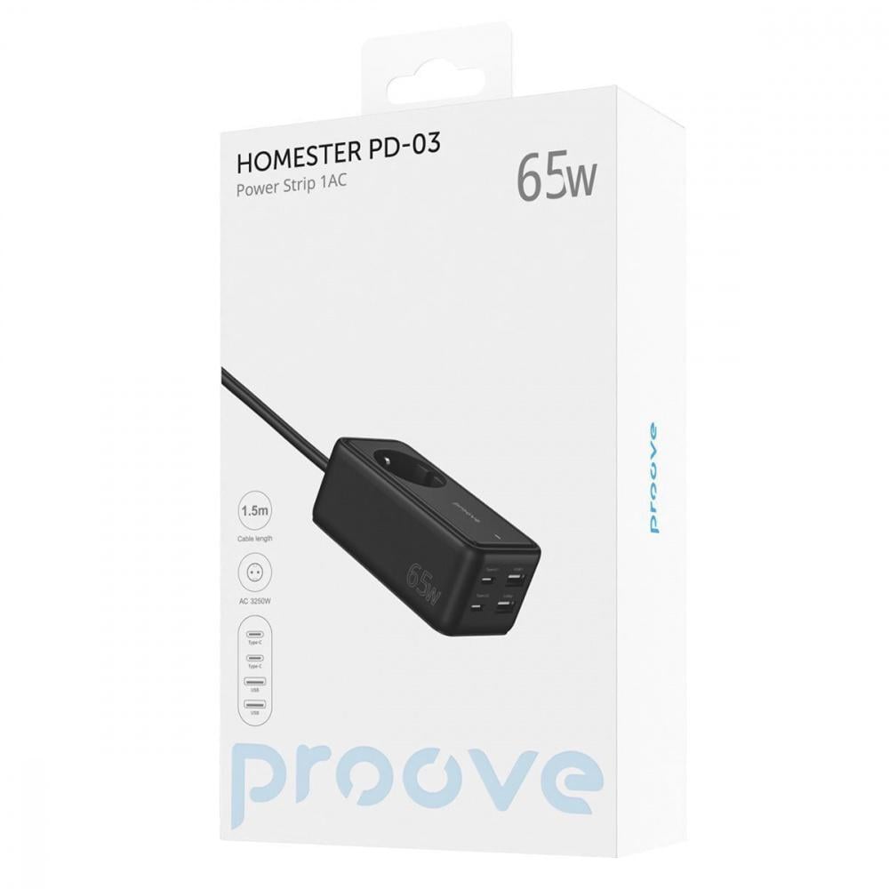 Сетевой фильтр Proove Power Strip Homester PD-03 1AC 65 ​​W 2 Type-C/2 USB Черный (47928 black) - фото 2