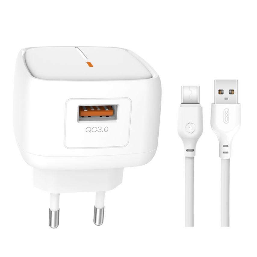 Адаптер Xo L59 1 USB/QC3.0/3A/18 W/Data Cable USB to Type-C White