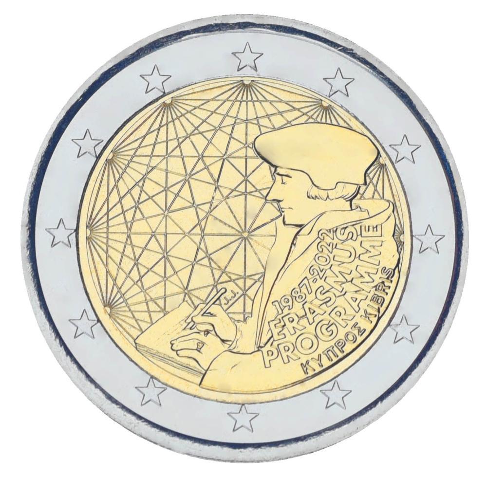 Коллекционная монета Кипр 2 евро 2022 Биметал UNC 35-летие программы Эразмус (М17174)