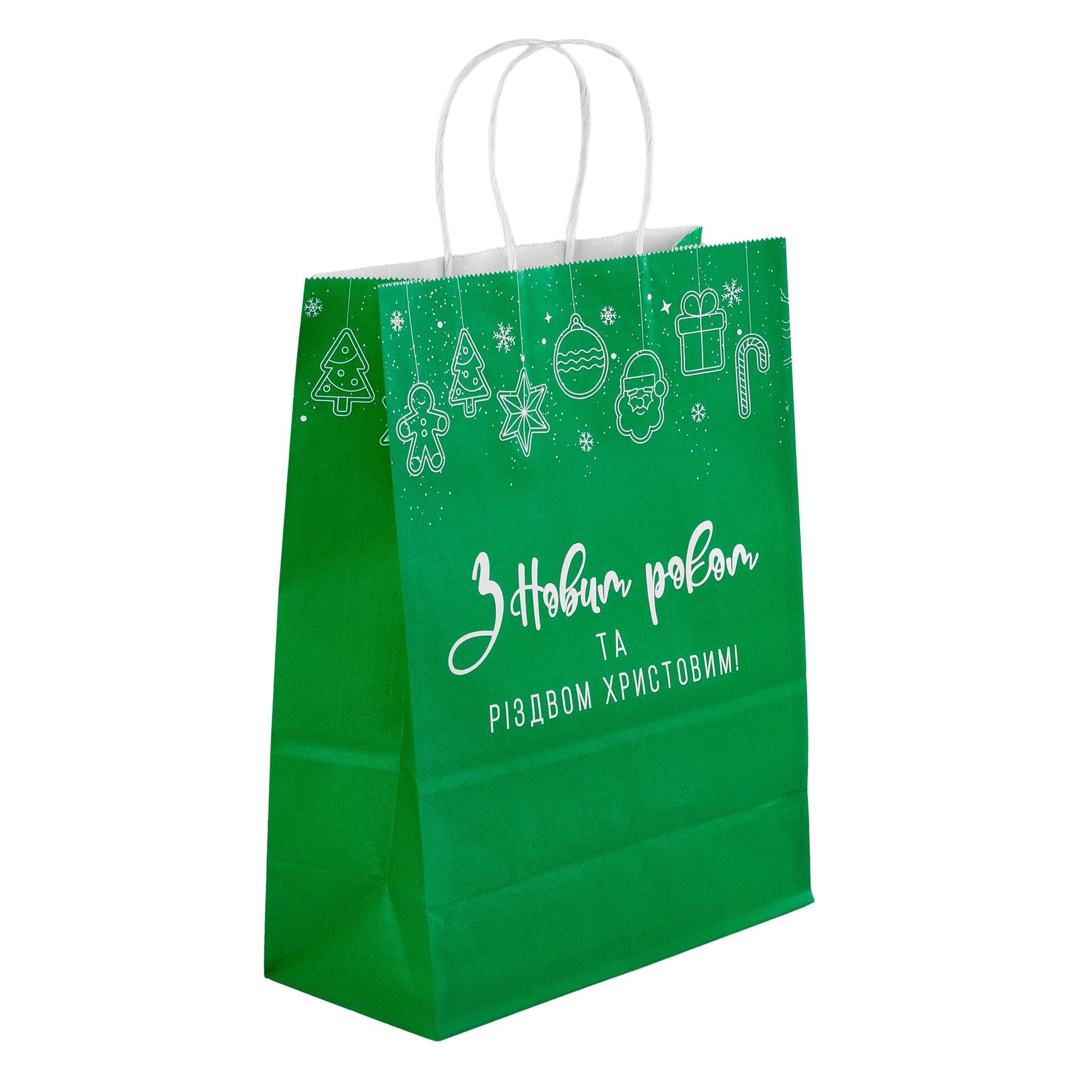 Подарунковий пакет "З Новим роком" краф 315х240х110 мм Зелений (3152402)