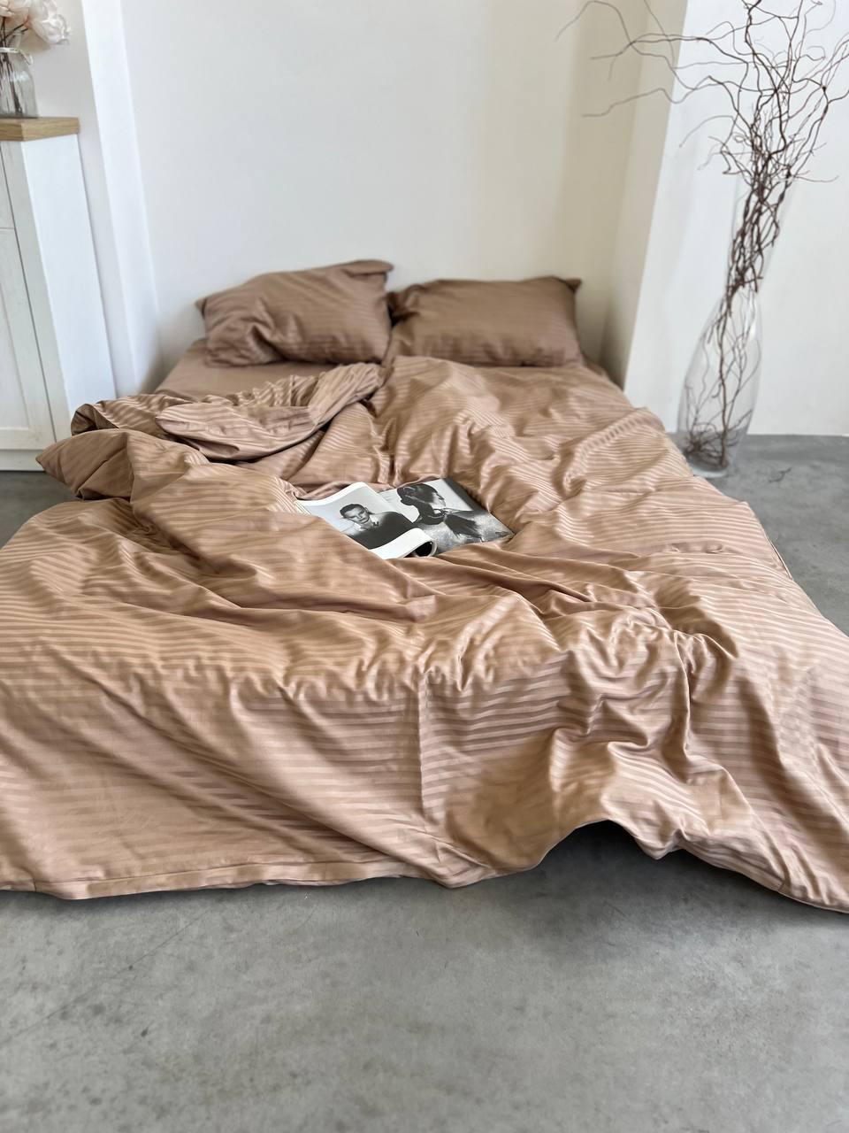 Комплект постельного белья Страйп-сатин 200х230 см наволочка 50х70 см 2 шт. Карамельный (П4К-straip-014-02)