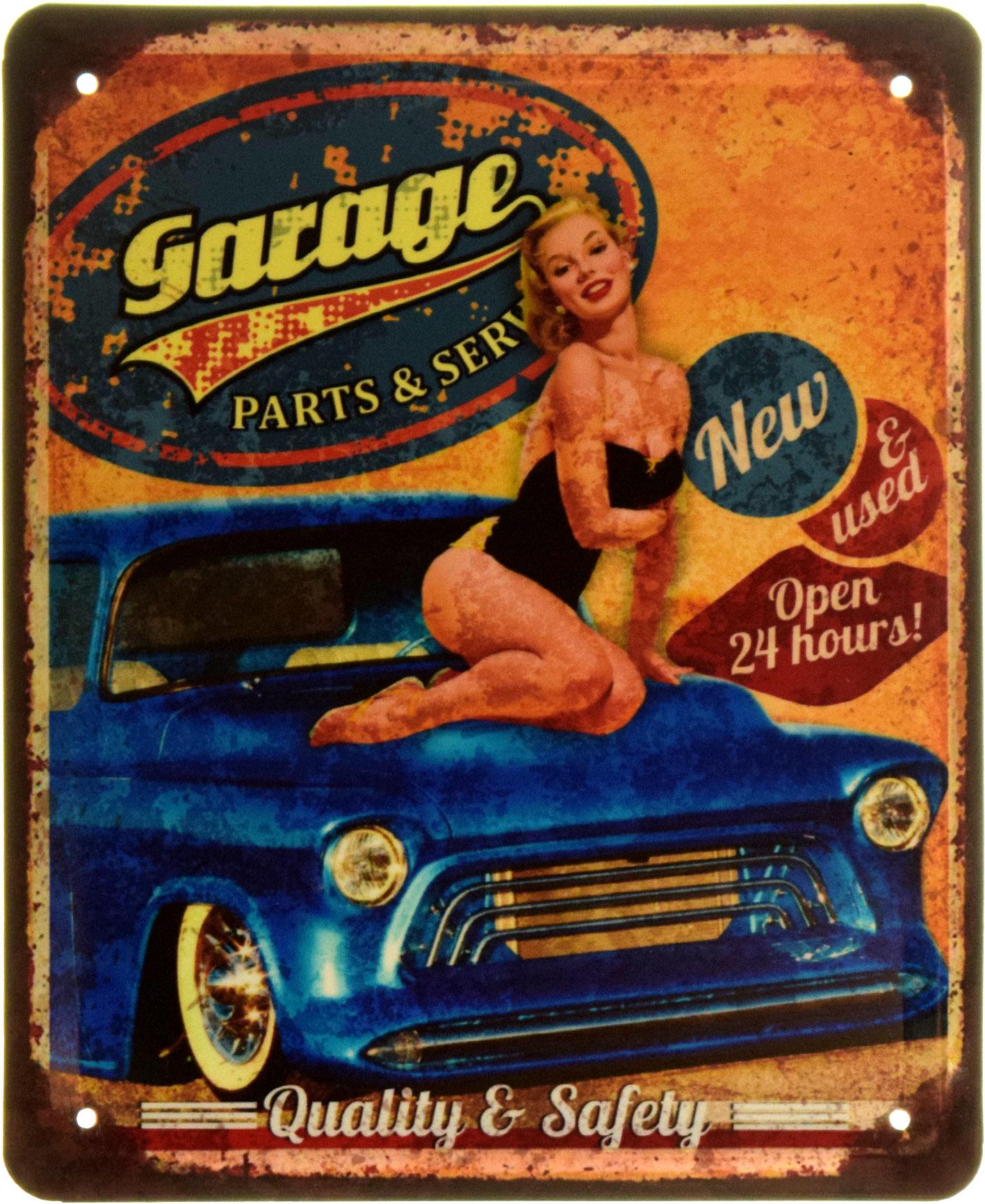 Табличка металлическая "Garage Parts&Service Quality&Safety Pin Up" 18x22 см (ms-103858)
