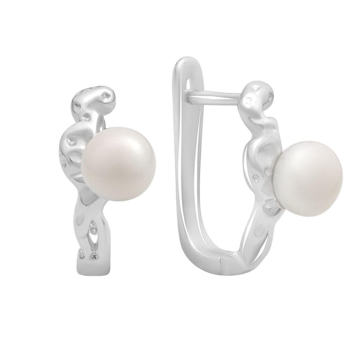 Серьги серебряные с натуральным жемчугом в рельефном дизайне