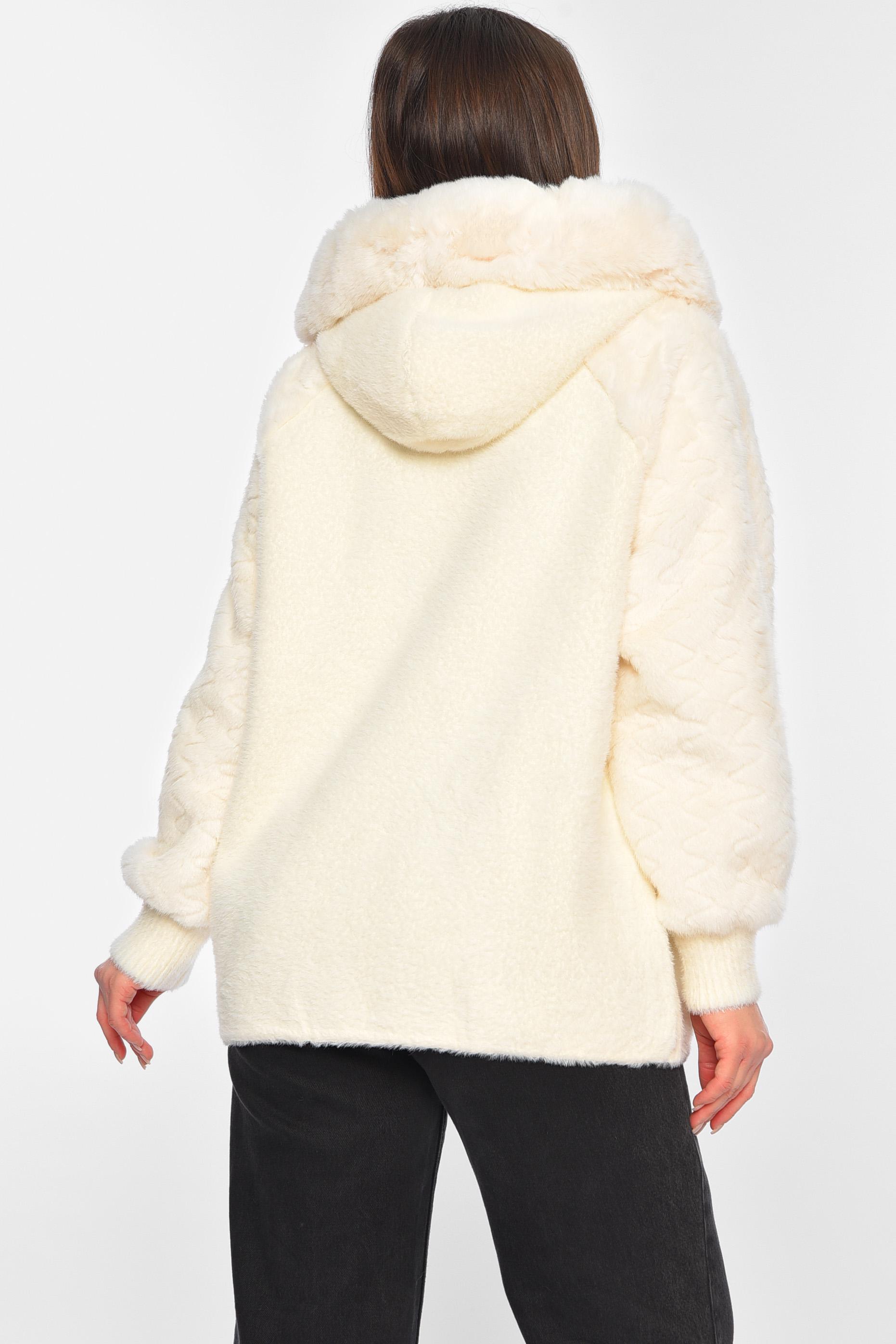 Кардиган женский из альпаки с мехом L Молочный (195347) - фото 3