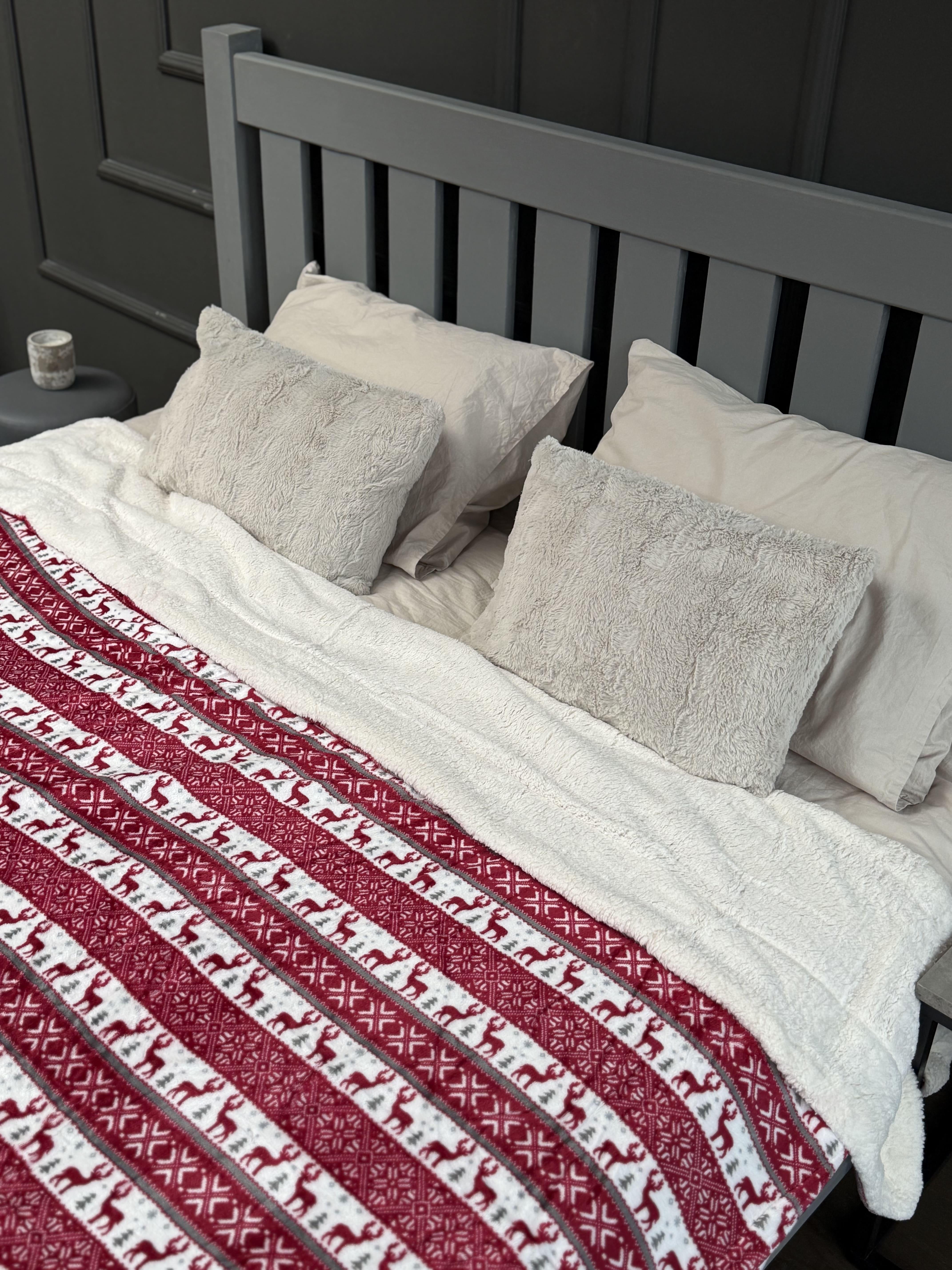 Плед-покрывало двухсторонний Рождественский олень на эко овчине 200x230 см (29467186) - фото 2