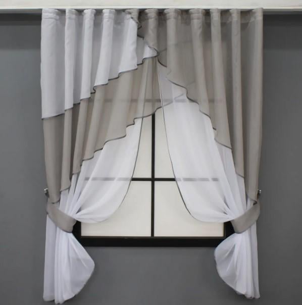 Комплект штор на кухню 270х170 см Белый/Серый (00к 59-935)