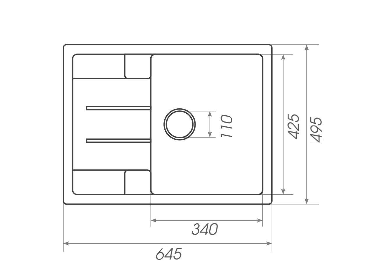 Мойка кухонная Platinum PLS-A25109 прямоугольная гранитная 650x500 мм Серый (151032) - фото 9