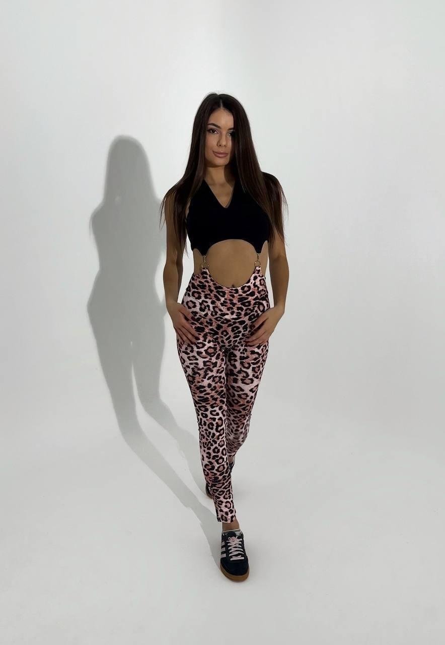 Комбинезон спортивный с чашками и пуш-ап эффектом M Леопардовый (TZ01M)