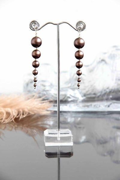 Сережки довгі з перлами Шоколад ручна робота (ER-0086)