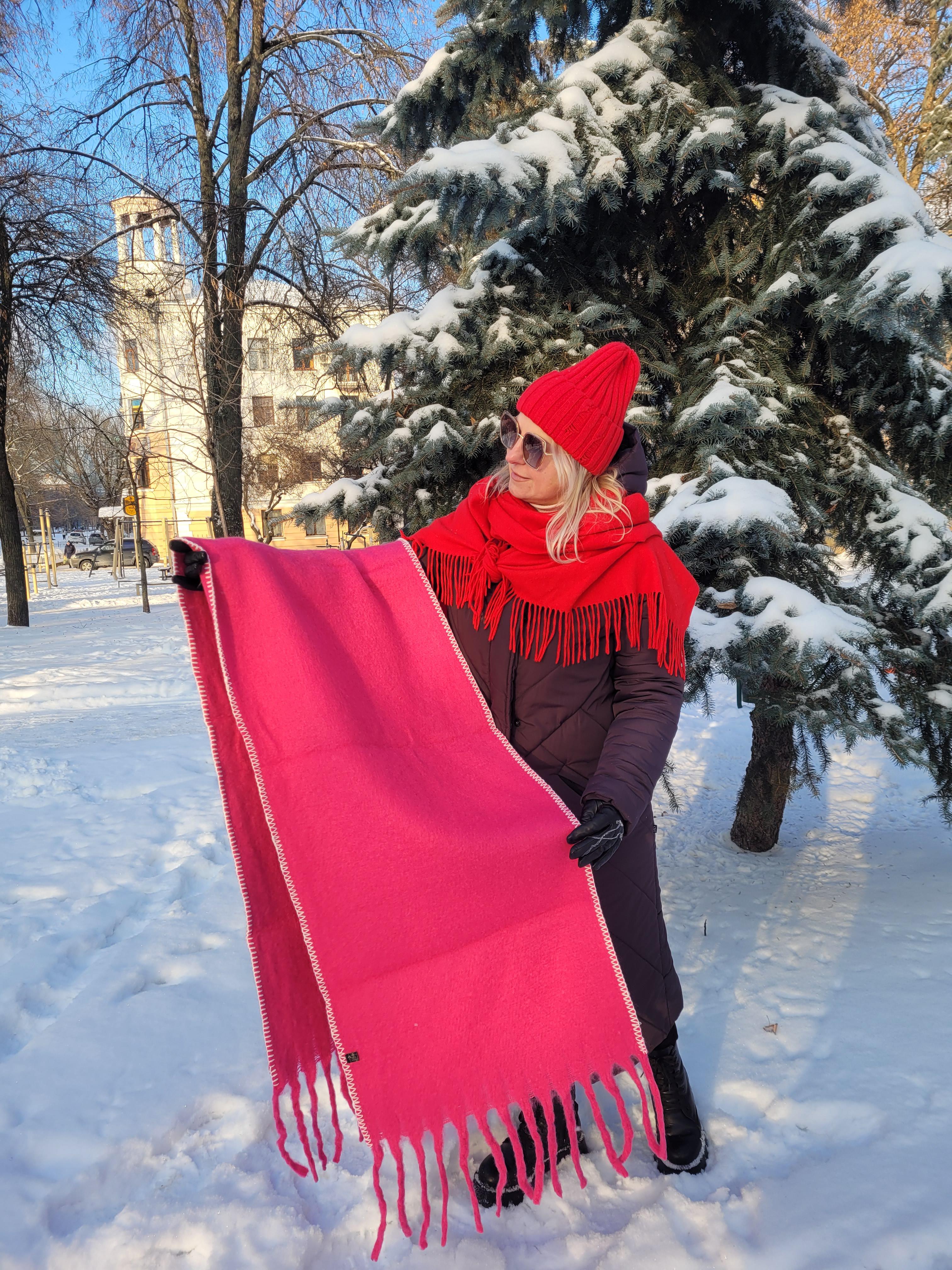 Шарф женский кашемировый с декоративной прошивкой Дред однотонный бахрома большая 210x50 см Малиновый (00843/08)