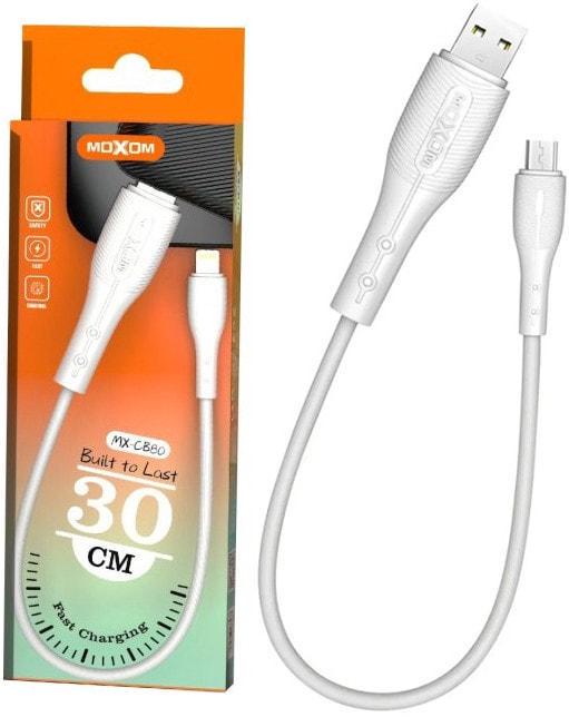 Кабель интерфейсный Moxom MX-CB80 USB-microUSB 3A 0,3 м White (37009)