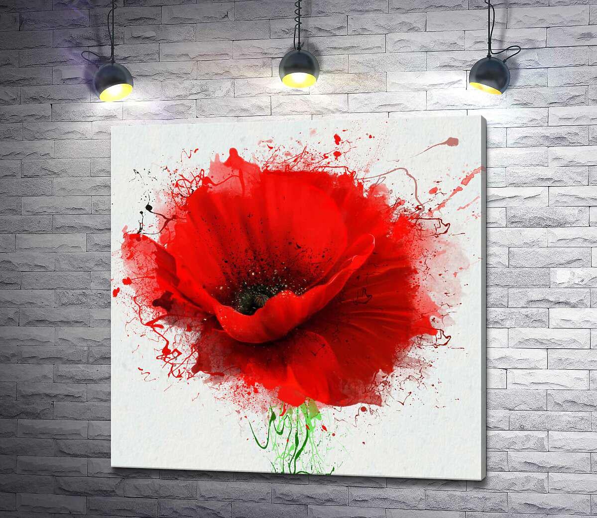 Картина ArtPoster Яркие брызги краски на силуэте нежного мака 130x130 см Модуль №1 (003263)