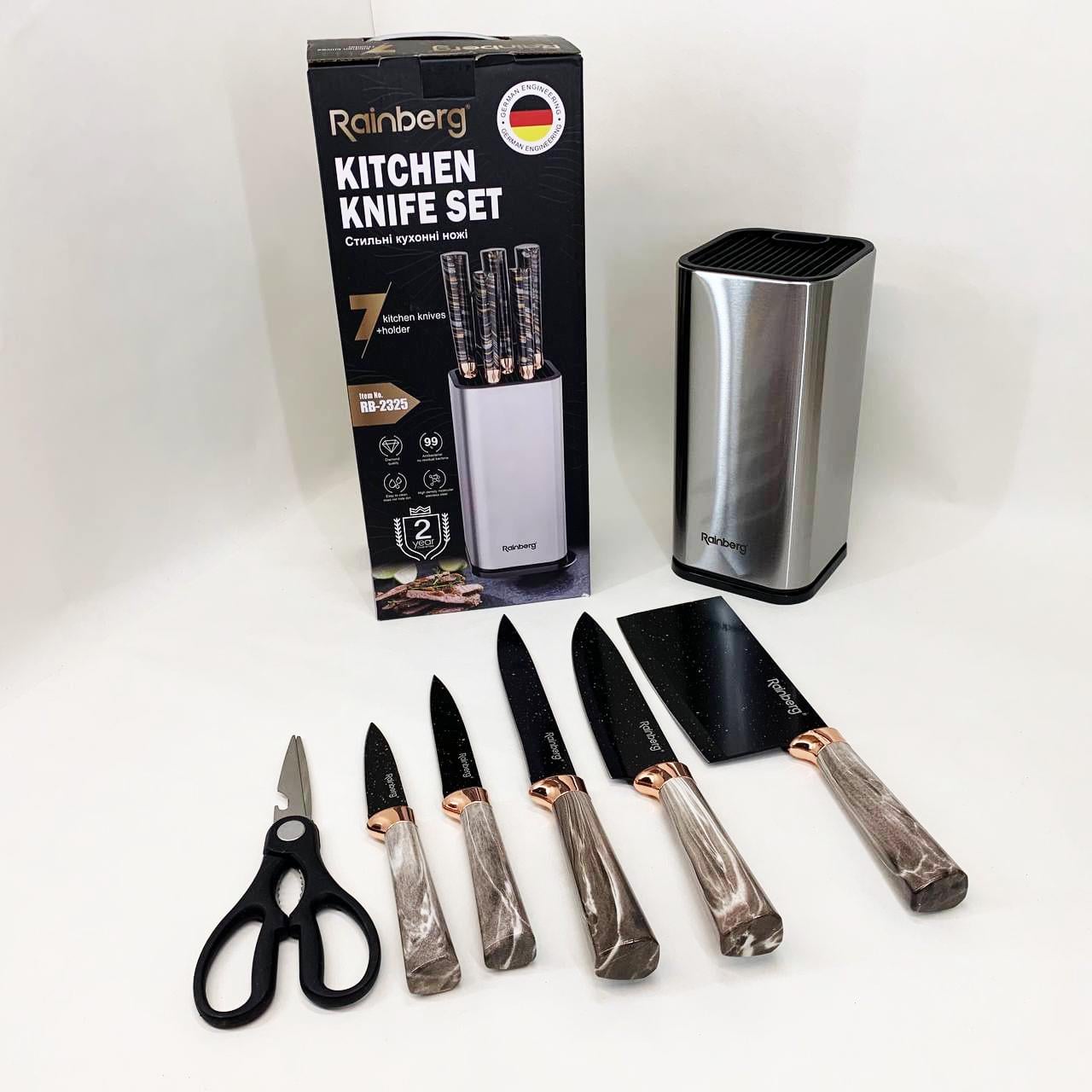 Набір ножів з нержавіючої сталі з основою Rainberg RB-2325 Gray (13356320) Набір ножів з нержавіючої сталі з основою Rainberg RB-2325 Gray (13356320)
