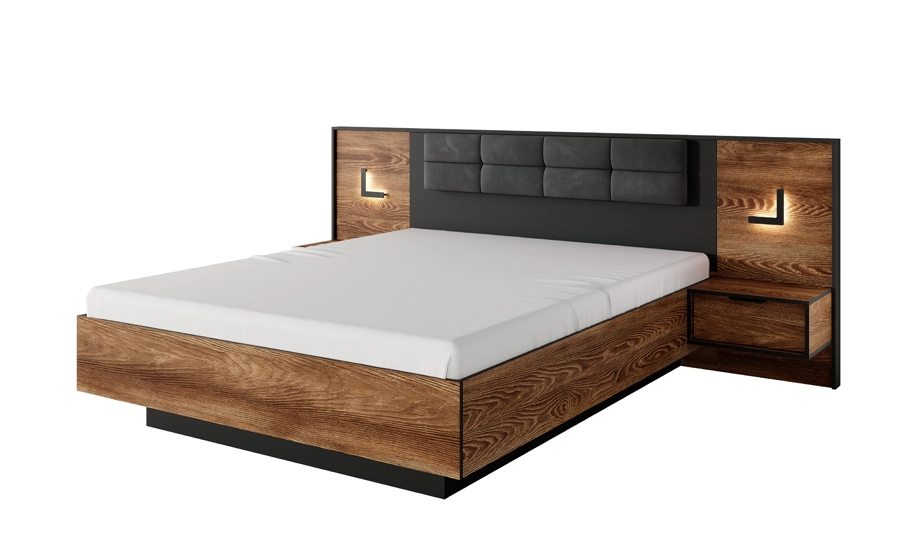 Кровать Стокгольм Milton 1,6 с подъемным механизмом подсветкой и 2 тумбами (2147483790)