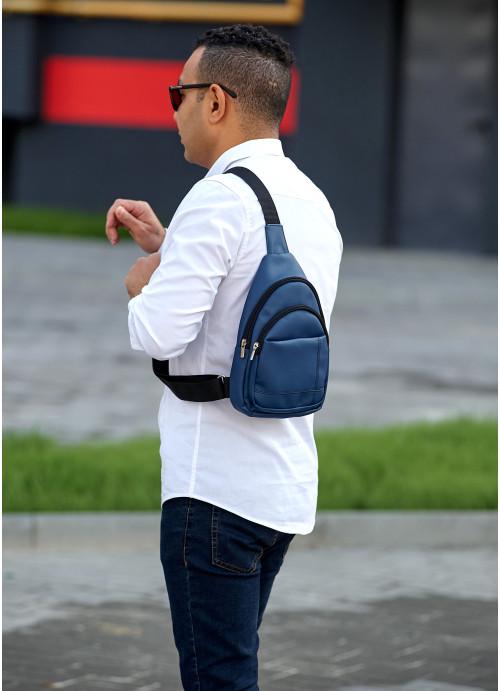 Мужская сумка-слинг Sambag через плечо из экокожи Темно-синий (892019629) - фото 4