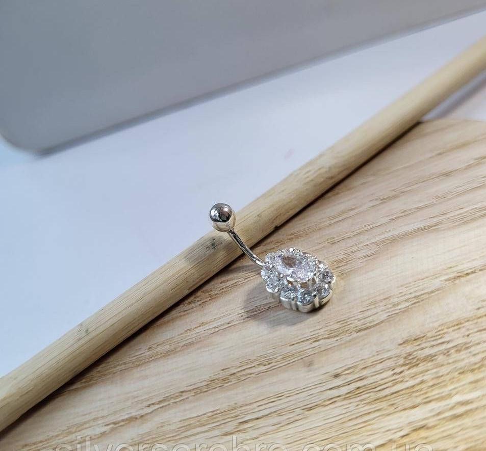 Пирсинг в пупок с белыми камнями серебро покрыто родием 925 пробы 1,80 г (60045р)