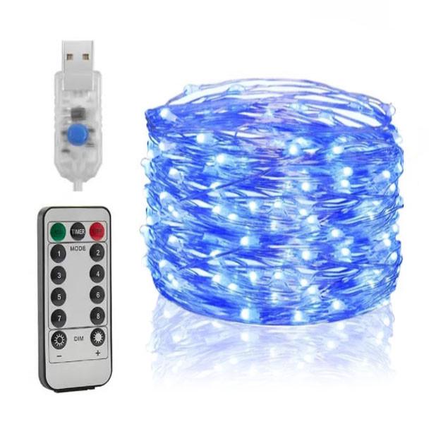 Гирлянда нить Роса USB з пультом ДУ 100LED 10 м синий свет