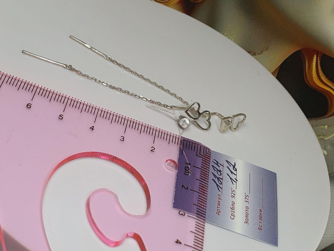 Серьги серебряные протяжки Два сердечка одинарные 925 проба (26943753) - фото 6 Серьги серебряные протяжки Два сердечка одинарные 925 проба (26943753) - фото 6