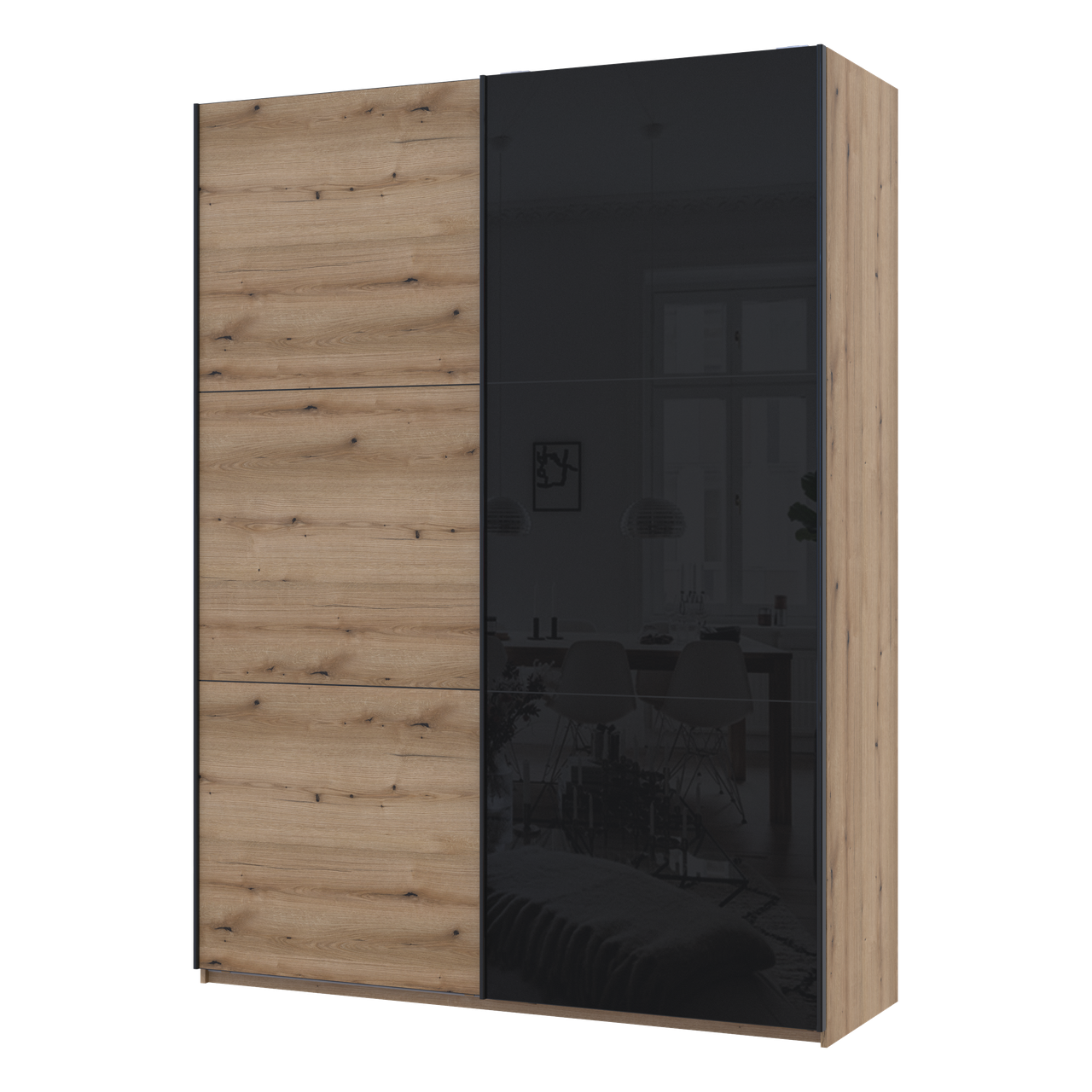 Шкаф-купе Doros G-Caiser 1 ДСП/1 стекло 3 части 180х60х240 см Дуб Эвок/Черный (80737750)