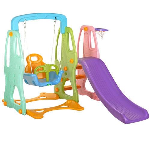 Детский игровой комплекс пластиковый Bambi B0903-3 2в1 горка с кольцом и качелями (18-7-B0903-3)