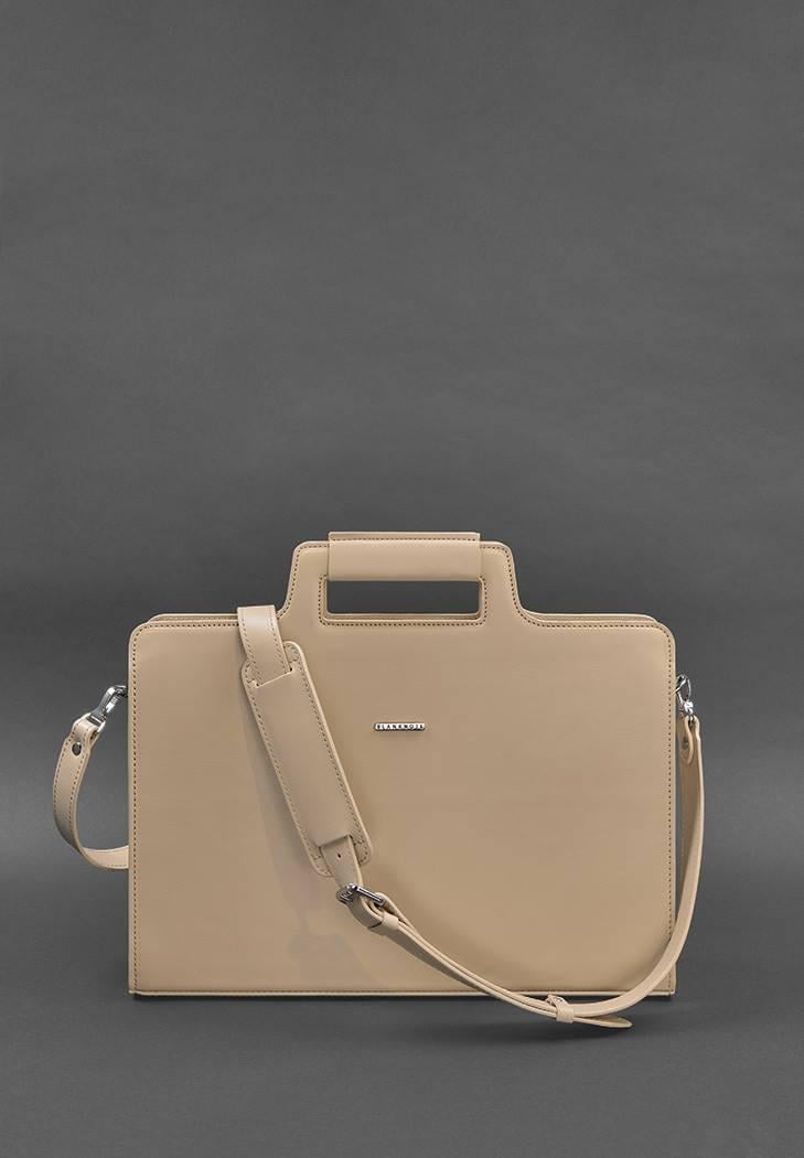 Женская сумка кожаная для ноутбука и для документов Светло-бежевый (A-027532) - фото 3 Женская сумка кожаная для ноутбука и для документов Светло-бежевый (A-027532) - фото 3