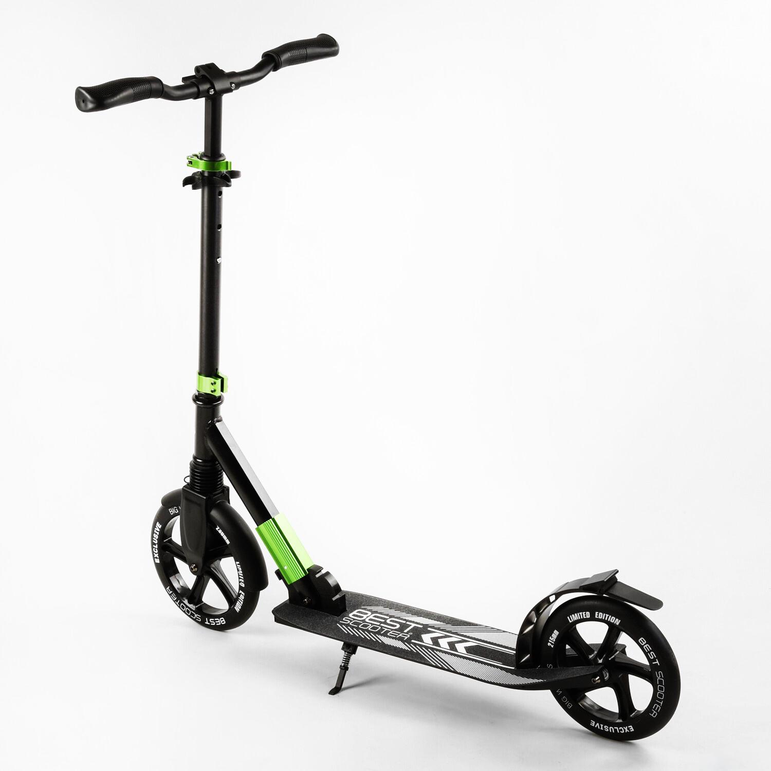 Самокат двухколесный Best Scooter колеса PU складной амортизатор Black/Green (105427) - фото 3