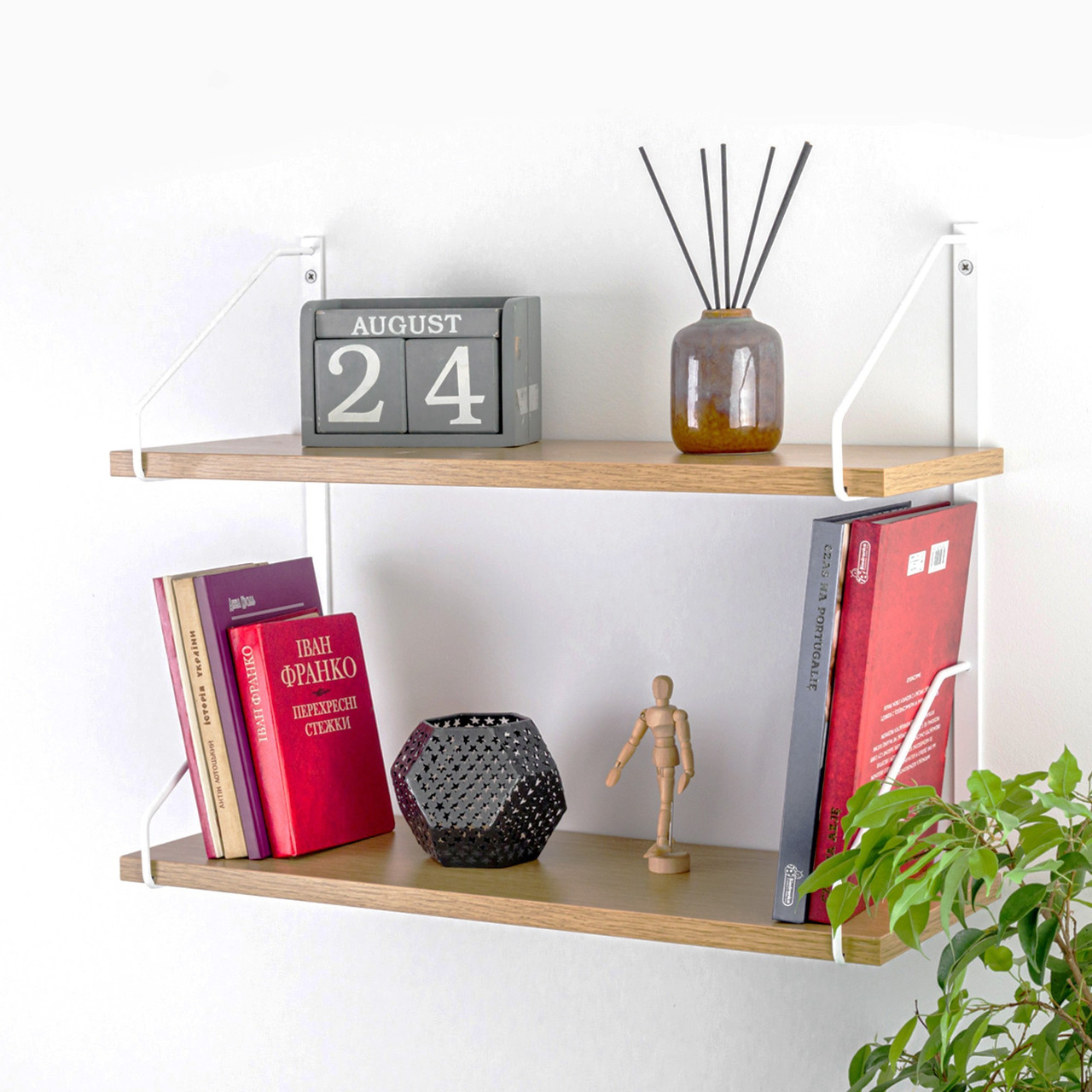Полиця настінна Adore Décor подвійна 22х60х48 см Білий/Дуб (1742990748)