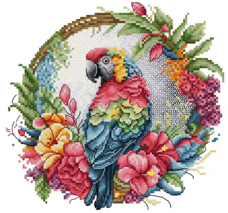 Набор для вышивания по нанесённой на канву схеме Parrot on Wreath AIDA 14CT printed 27х27 см Набор для вышивания по нанесённой на канву схеме Parrot on Wreath AIDA 14CT printed 27х27 см