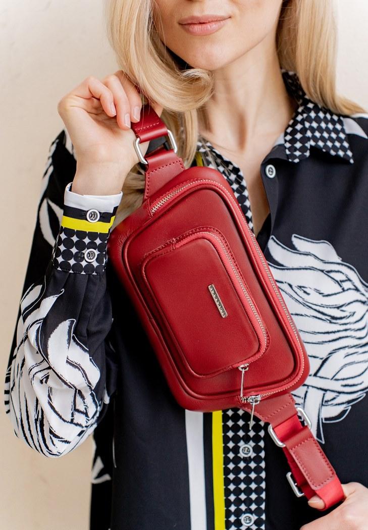 Сумка-бананка поясна шкіряна Трапеція Червоний (A-027667)