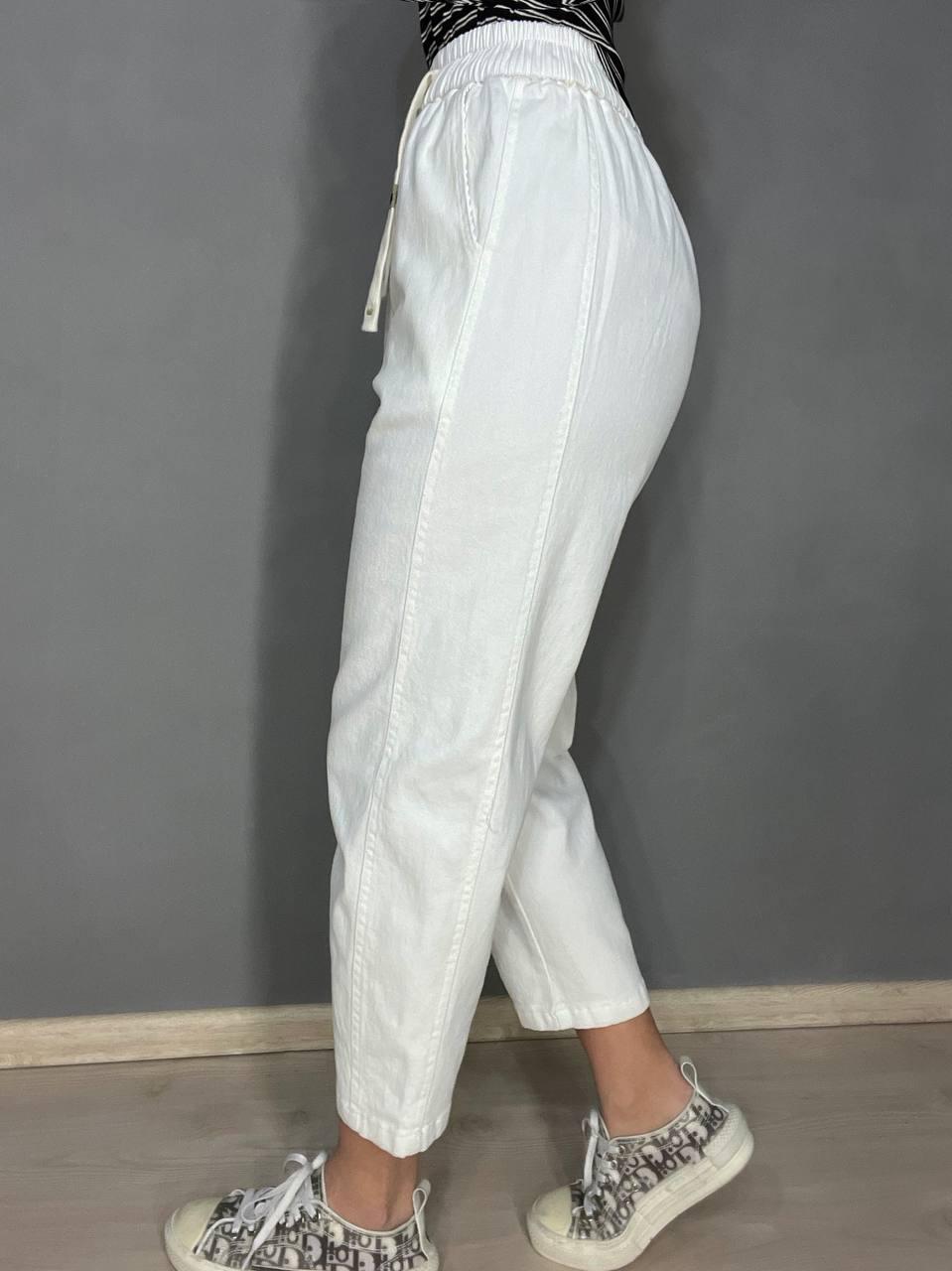 Джинси жіночі A-N 9962 MOM кюлоти укорочені резинка на таліі шнурок M Білий (3700) - фото 5