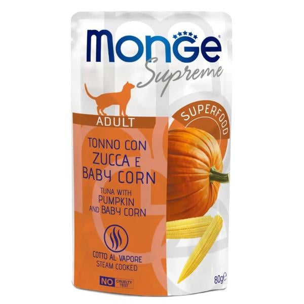 Корм для взрослых кошек Monge Cat Wet тунец с тыквой и молодой кукурузой 0,08 кг (27259914)