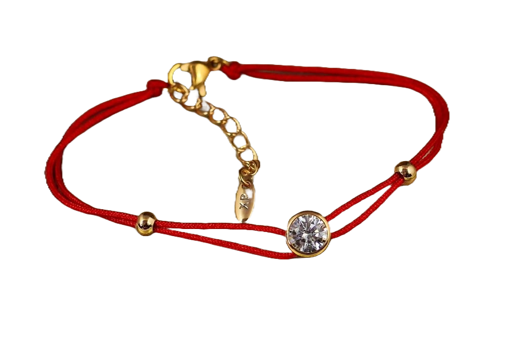 Браслет Xuping Jewelry красная нить с камнем в ободке 17 см 7 мм Золотистый (2629127077) - фото 2