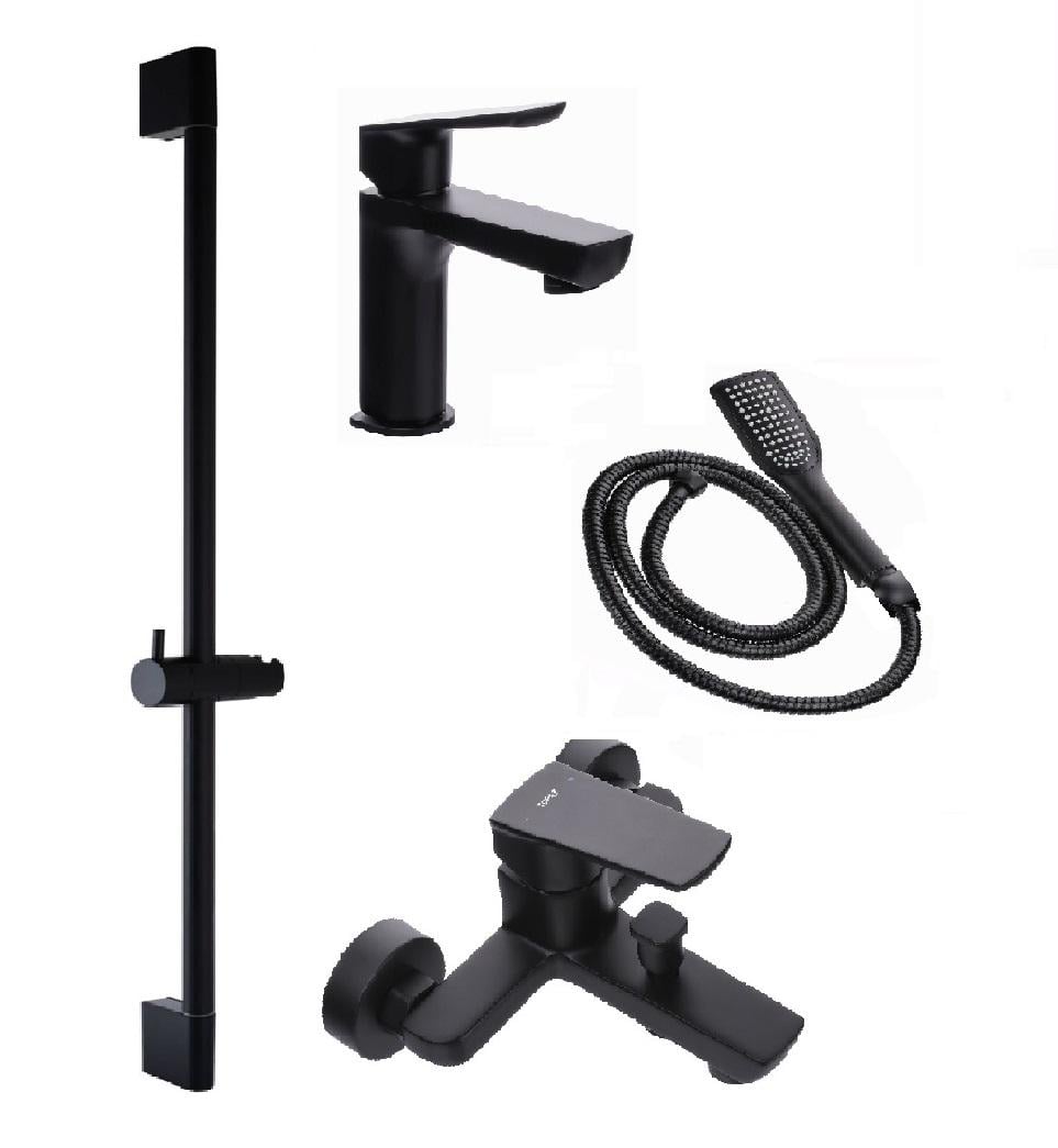 Комплект смесителей TOPAZ LEXI для ванной 3в1 умывальник/ванная/душевая стойка с ручным душем Черный (1955119545) Комплект смесителей TOPAZ LEXI для ванной 3в1 умывальник/ванная/душевая стойка с ручным душем Черный (1955119545)