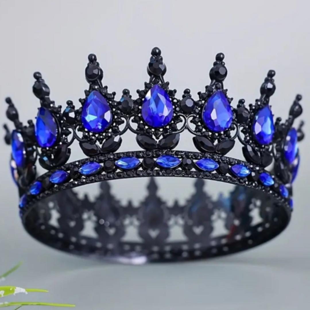 Декор для торта Корона 12 см із синіми каменями (2543798939)