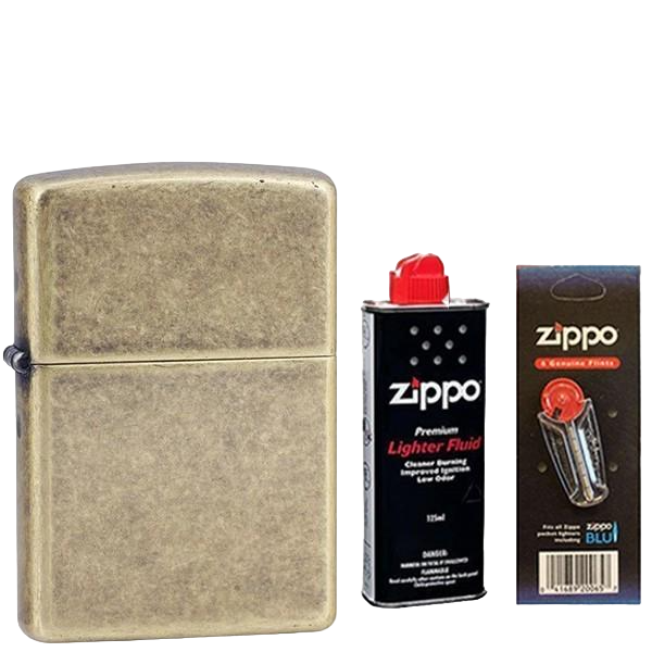 Комплект ZIPPO Зажигалка 201FB бензин/кремни