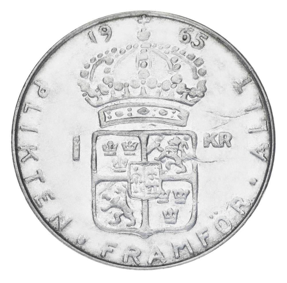 Коллекционная монета Швеция 1 крона 1965 серебро F-VF 7 г (М19890)