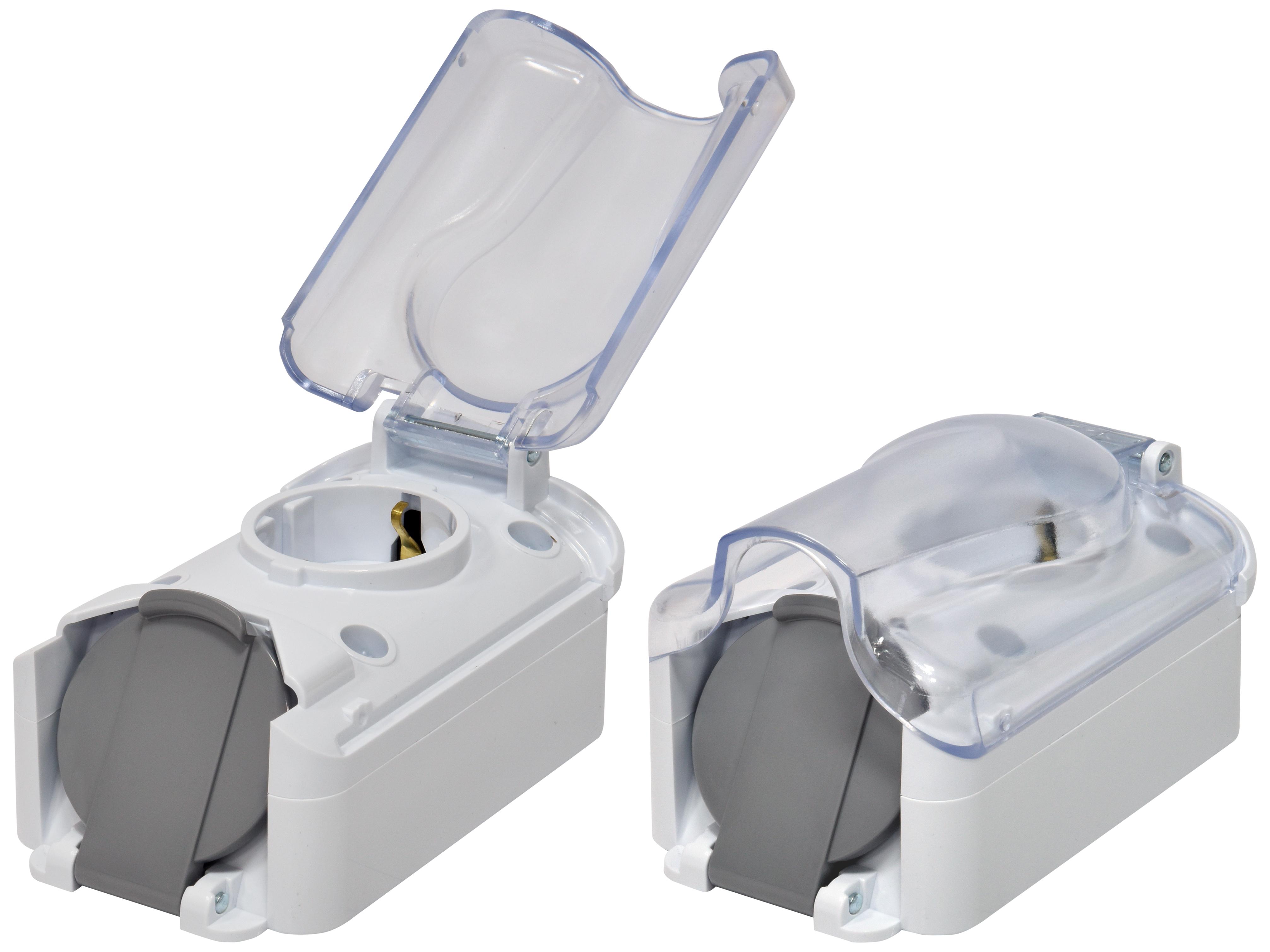 Розетка зовнішня подвійна ETI PRE-2PC із заземленням PC з кришкою IP44 Білий (4481021)