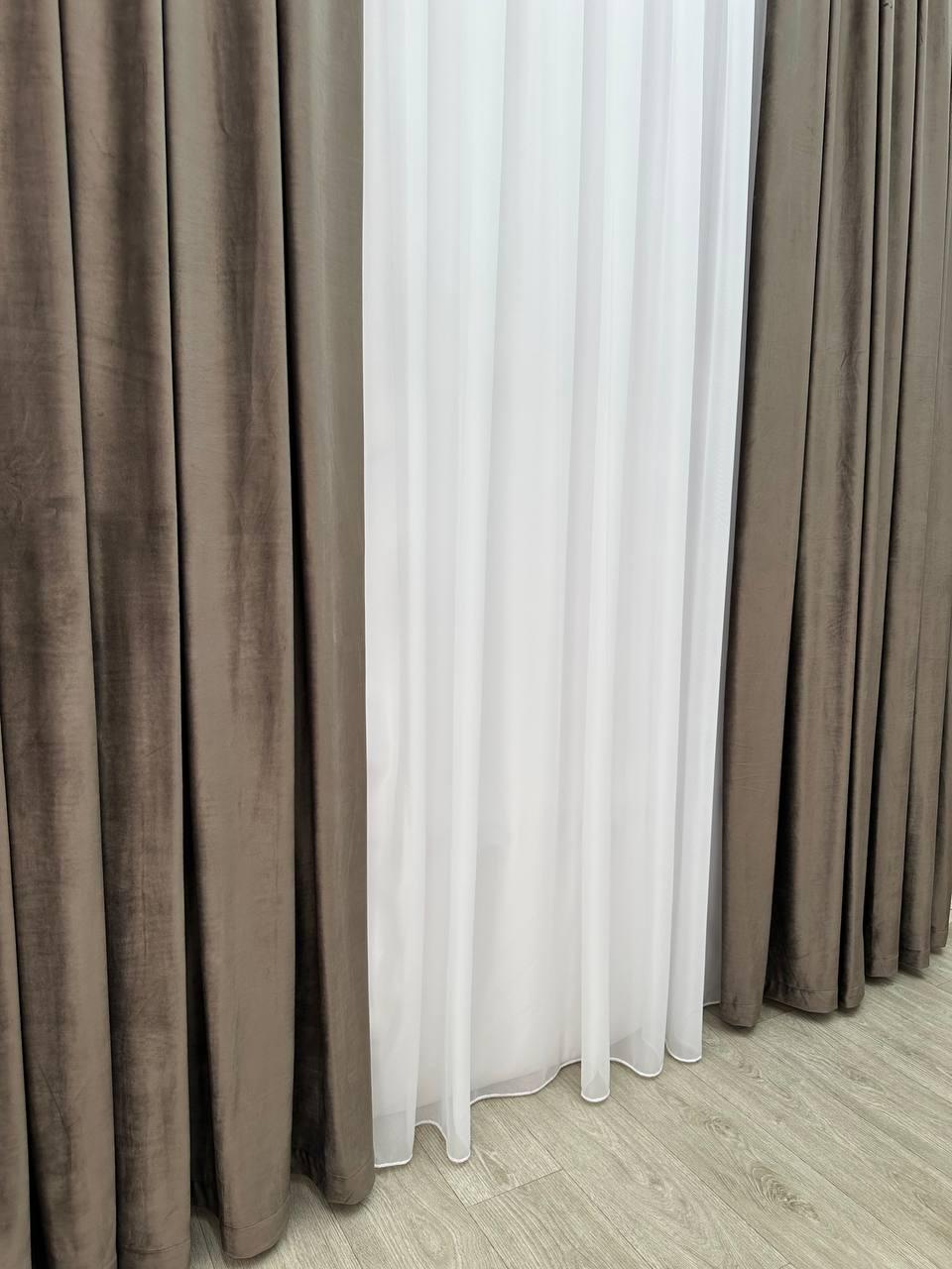 Штора бархатная на тесьме 6 см 250x270 см Серо-коричневый (6319-N79-Т43) - фото 5 Штора бархатная на тесьме 6 см 250x270 см Серо-коричневый (6319-N79-Т43) - фото 5