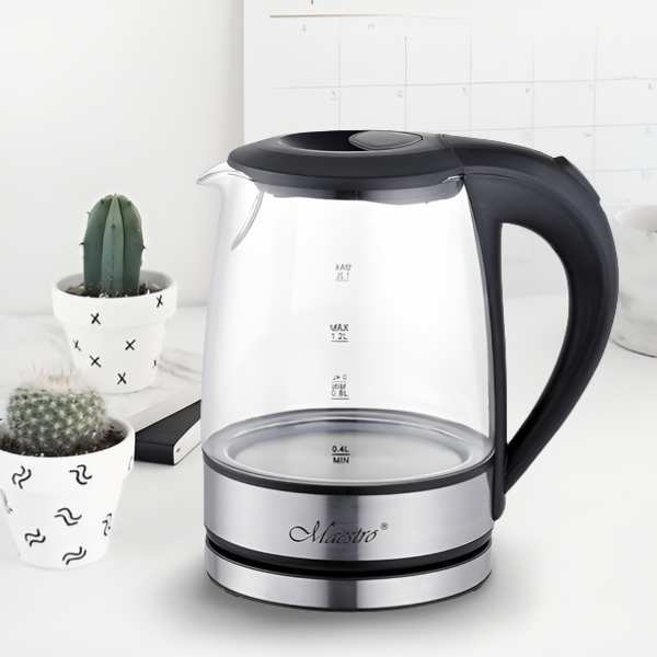 Електрочайник скляний пластиковому корпусі 1,2 л Чорний - фото 3