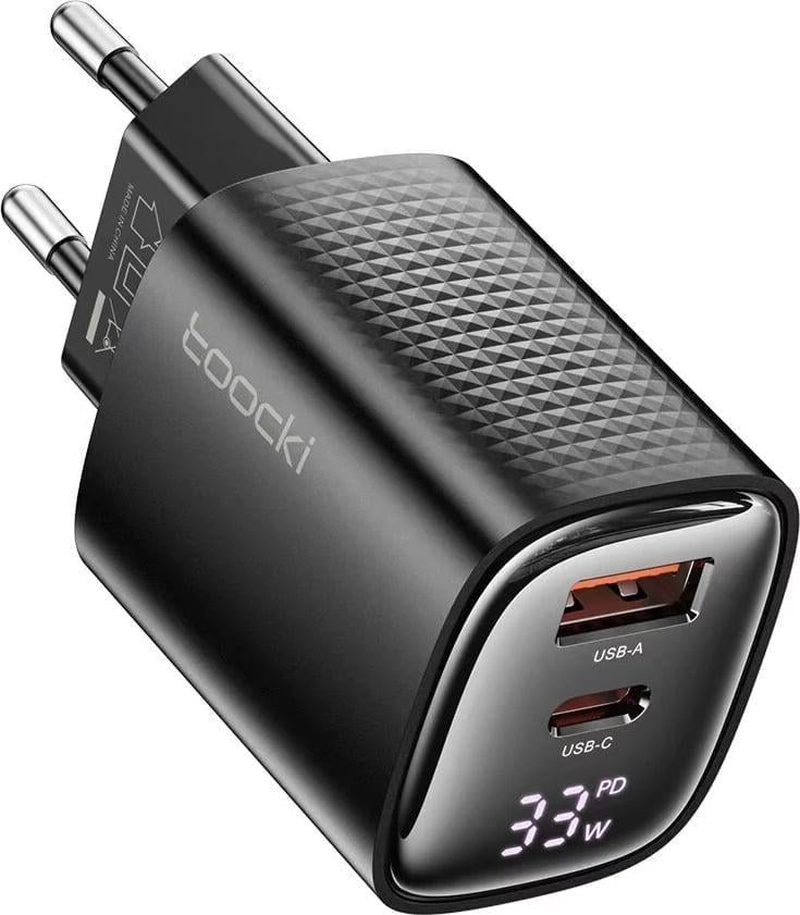 Зарядний пристрій Toocki TCT33-22EU 33W GaN PPS PD3.0 QC4/LED Display порти USB/Type-C Black (43564)