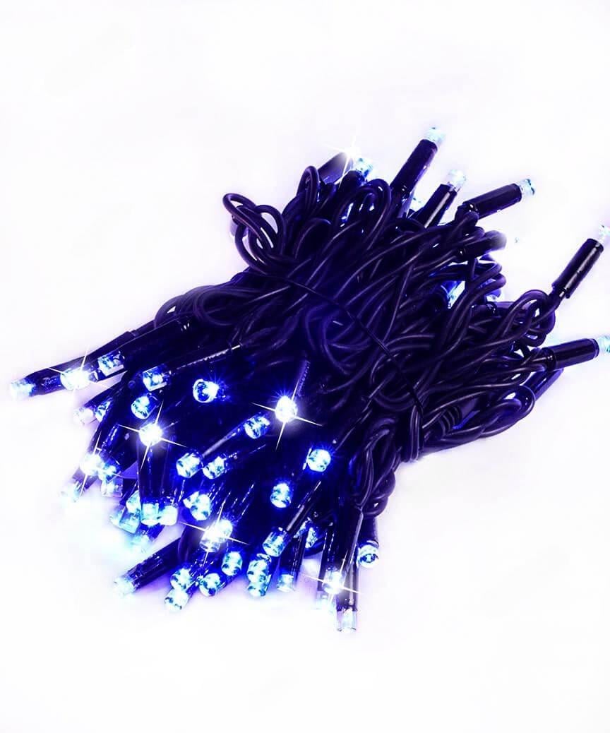 Гирлянда уличная 100 LED провод каучуковая 2,2 мм 10 м Черный + FLASH от сети Синий свет (SZ-1423-02)
