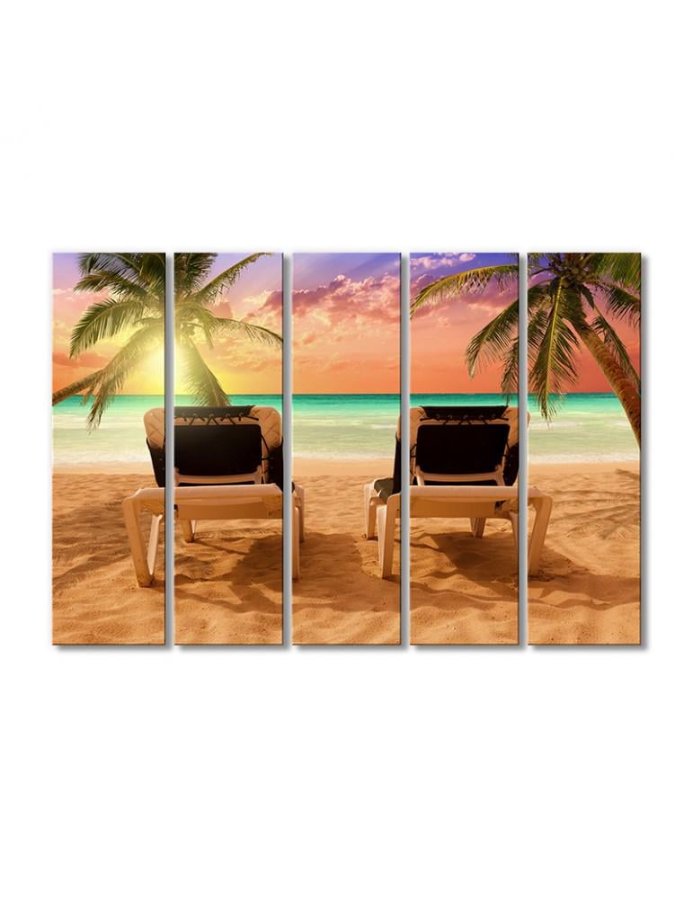 Картина модульная Пальмы отдых на шезлонгах 5 модулей 70x105 см