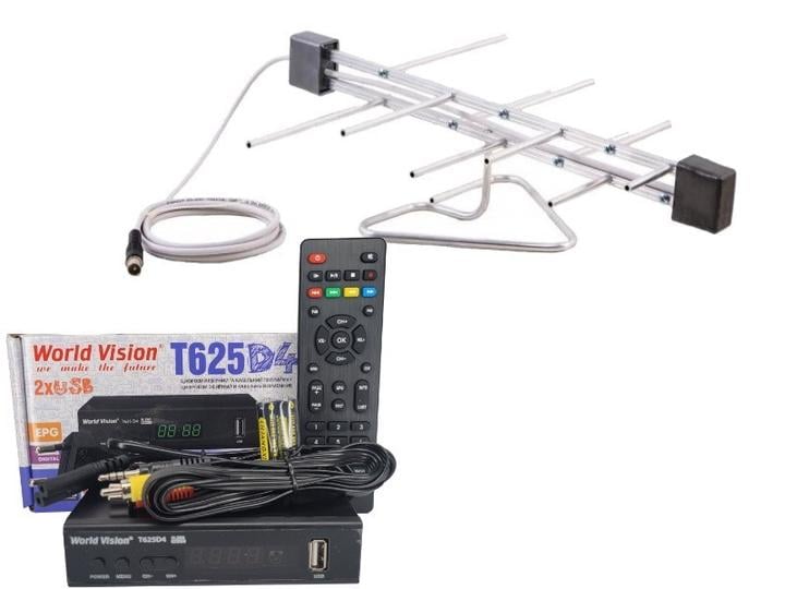 Тюнер World Vision T625D4+/антенна Лого комнатная с кабелем