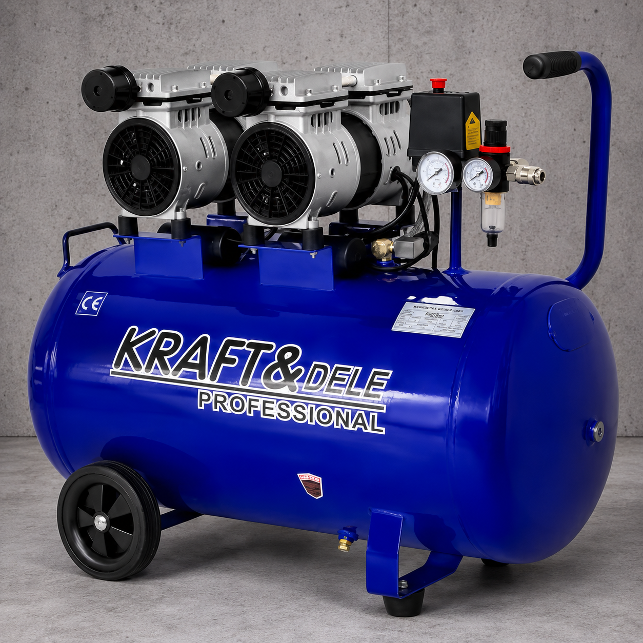 Компрессор Kraft&Dele KD4053 безмасляный воздушный 2х1500 Вт 100 л 8 бар 1440 об/мин для гаража/мастерской/покраски