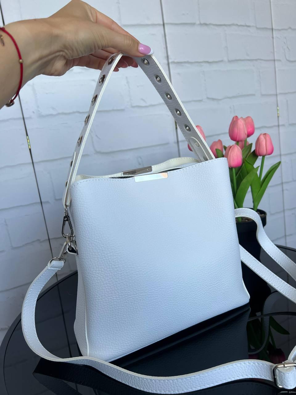 Сумка женская через плечо кросс-боди с двумя съемными ремнями из экокожи Белый - фото 4 Сумка женская через плечо кросс-боди с двумя съемными ремнями из экокожи Белый - фото 4