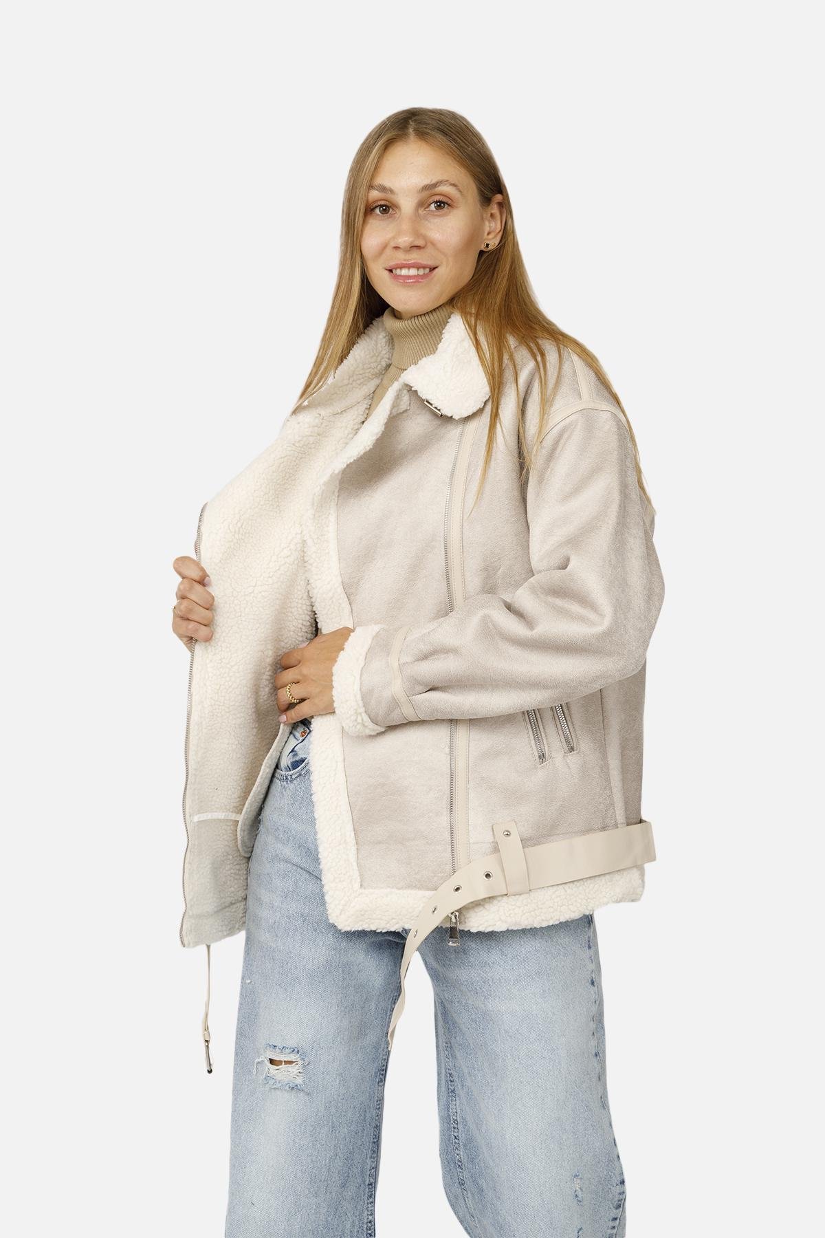 Дубленка-косуха женская зимняя ЦБ-00261185 р. 42 Бежевый (29080008) - фото 2 Дубленка-косуха женская зимняя ЦБ-00261185 р. 42 Бежевый (29080008) - фото 2